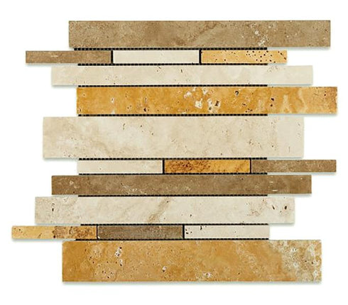 Mixed Travertine Tumbled Random Strip Mosaic Tile